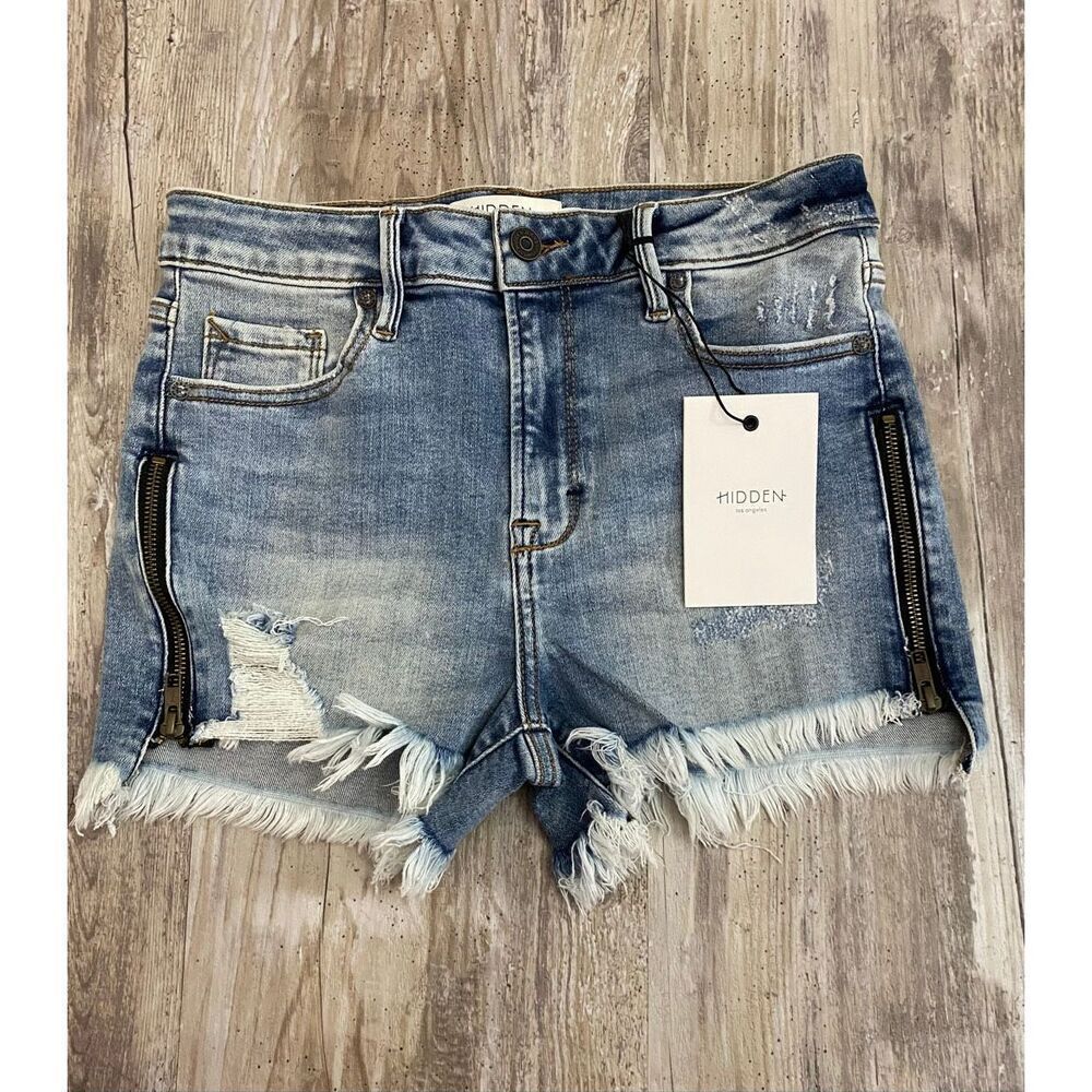 Hidden High Rise Kenzie Zipper Buckle Jean Shorts Sz M